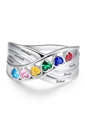 Personalized Custom Name Rings for Women 925 Sterling Silver Heart Cut 6 Birthstones Twisted Stacking Promise Anniversary Ring