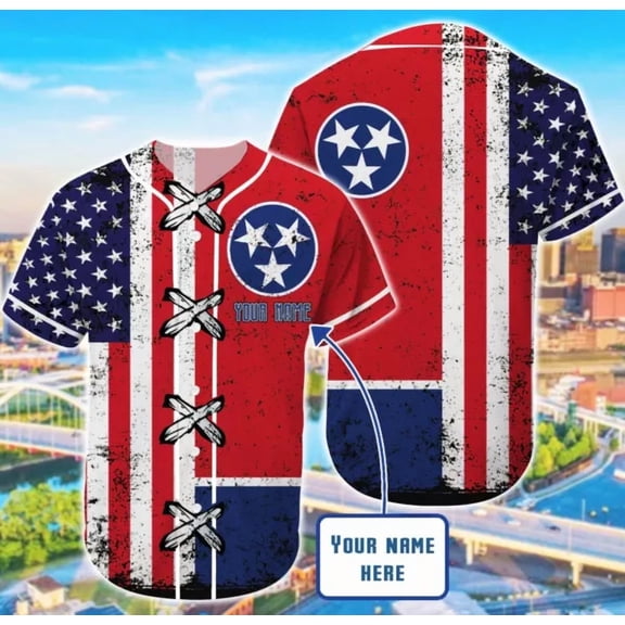 Personalized Custom Name Tennessee x America Flag Baseball Tee Jersey Shirt - Hot Sale 202