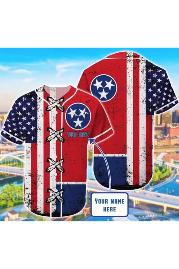 Personalized Custom Name Tennessee x America Flag Baseball Tee Jersey Shirt - Hot Sale 202