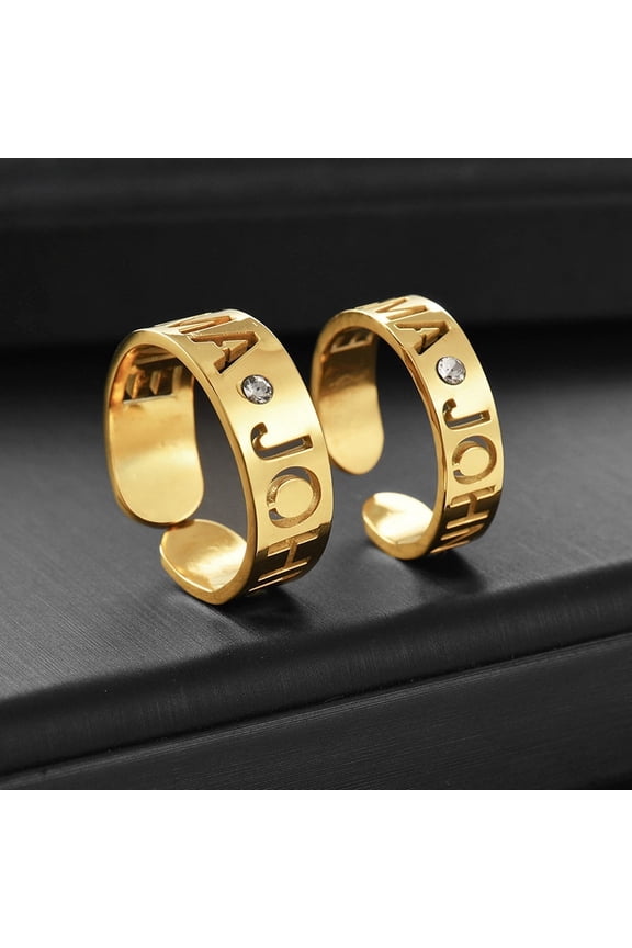 Personalized Custom Names Rings 14K Yellow Gold for Couple Wedding Letter Circle Adjustable Open Size Jewelry Gifts