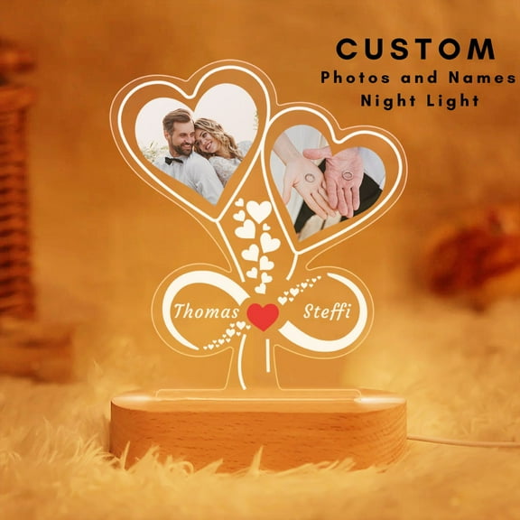 Personalized Custom Night Light with Couple's Photos and Names - Ideal for Wedding, Anniversary, Birthday, and Valentine's Day Gifts! Customized for Women, Men, Wife, Husband, and Couples.