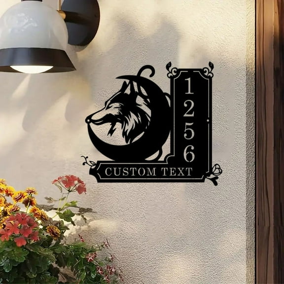 Personalized Custom Number Name Doorplate Address Metal Sign Wolf Head Decor Wall Art House Outdoor Garage Farm Workshop Gift Plaque