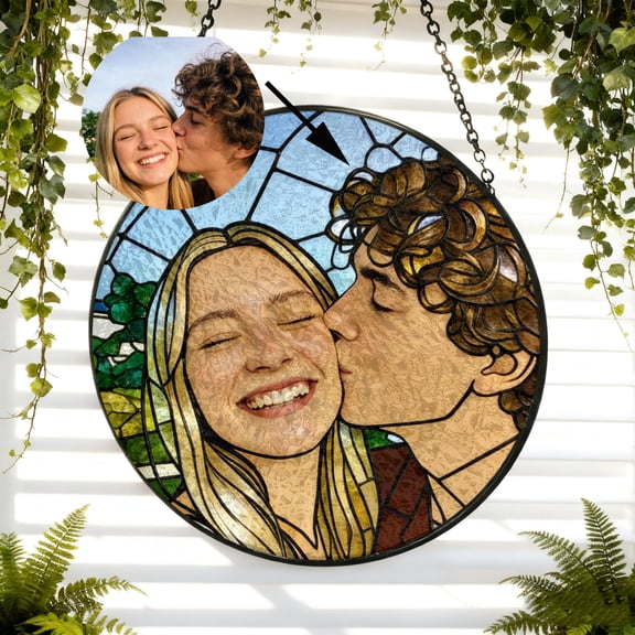 Personalized Custom Pet Photo Portrait Stained Glass Suncatcher Handmade Couple Family Keepsake Valentine's Day Gift