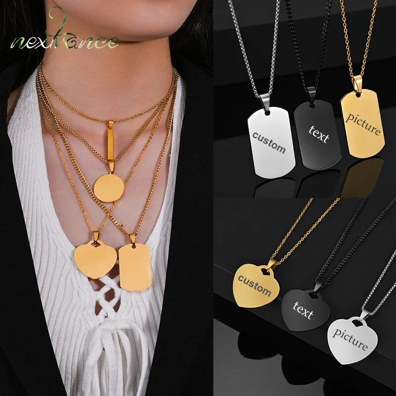 Personalized Custom Photo Necklace Stainless Steel 3 Colors Name Text Engraved Necklaces For Women Men Birthday Jewelry Gift SH Walmart