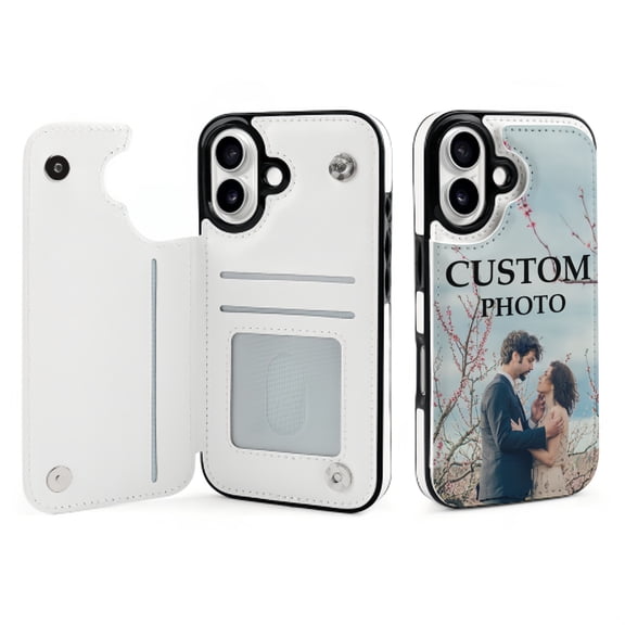 Personalized Custom Photo Phone Case for iPhone 16, Flip Wallet Phone Case with Card Slots, Perfect Gift for Family, Friends, and Couples
