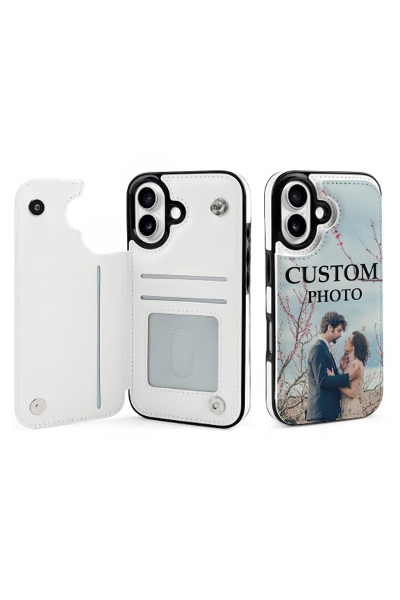 Personalized Custom Photo Phone Case for iPhone 16, Flip Wallet Phone Case with Card Slots, Perfect Gift for Family, Friends, and Couples