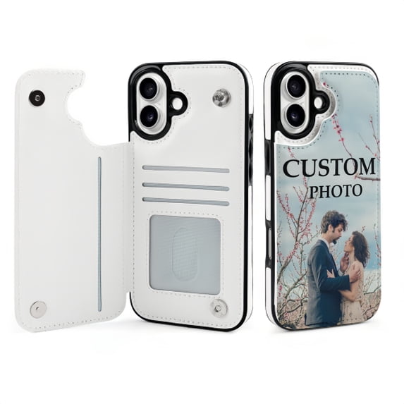 Personalized Custom Photo Phone Case for iPhone 16 Plus, Flip Wallet Phone Case with Card Slots, Perfect Gift for Family, Friends, and Couples