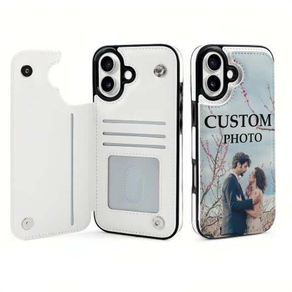 Personalized Custom Photo Phone Case for iPhone 16 Plus, Flip Wallet Phone Case with Card Slots, Perfect Gift for Family, Friends, and Couples