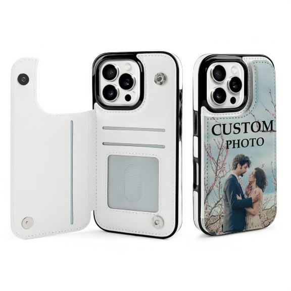 Personalized Custom Photo Phone Case for iPhone 16 Pro, Flip Wallet Phone Case with Card Slots, Perfect Gift for Family, Friends, and Couples