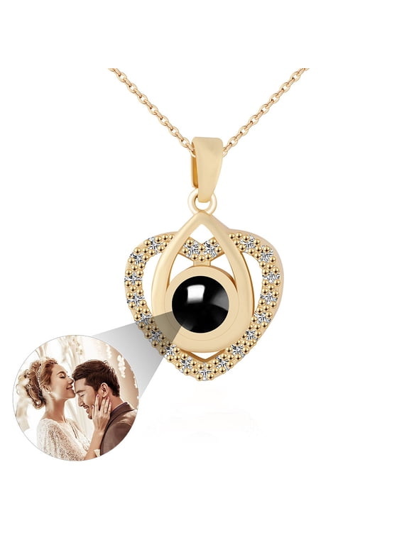 Personalized Custom Picture Necklace Projection Necklace with Photo Inside, Love Memorial Gifts for Girlfriend Wife Birthday Anniversary