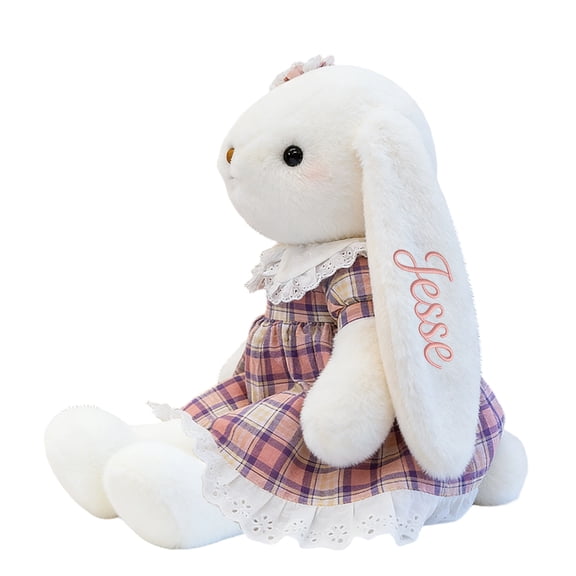 Personalized Custom Plush Doll with Removable Skirt and Long Ears, Soft Stuffed Animal Toy Gift for Kids Girls Birthday Christmas