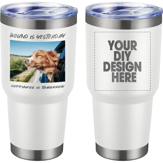 Personalized Custom Tumbler 30oz Stainless Steel Coffee Cup with Lid & Straw Double Wall Insulated Tumbler with Colorful Text Logo Photo