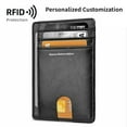 thumbnail image 1 of Personalized Customization Engraving Slim Minimalist Front Pocket RFID Blocking 100% Leather Wallets for Men and Women, Black, 1 of 8