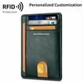 thumbnail image 1 of Personalized Customization Engraving Slim Minimalist Front Pocket RFID Blocking 100% Leather Wallets for Men and Women, Dark Green, 1 of 8