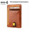 thumbnail image 1 of Personalized Customization Engraving Slim Minimalist Front Pocket RFID Blocking 100% Leather Wallets for Men and Women, Yellow-brown, 1 of 8