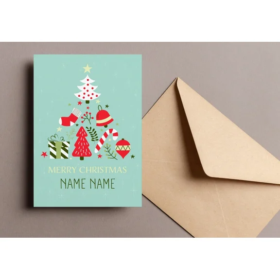 Personalized Customize Name Christmas Card With Message Inside For Family Friend