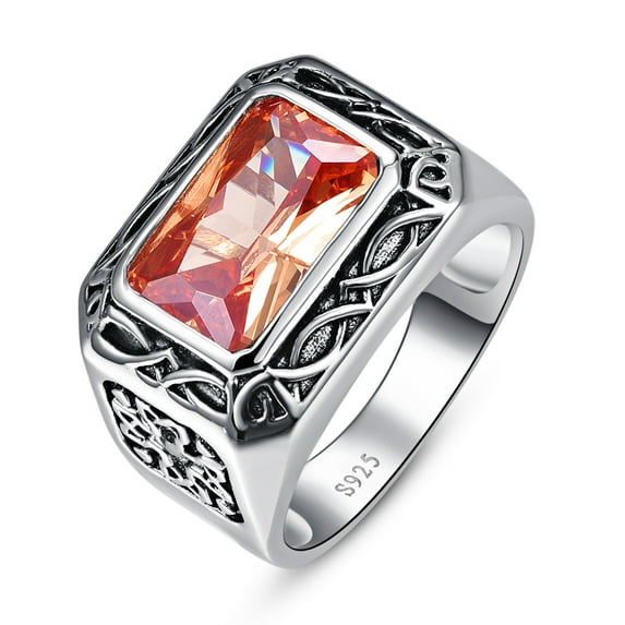 Personalized Customized Name Rings Engraved Text Solitaire Set Created Pink Morganite Birthstone 925 Sterling SIlver Band Size 6-14