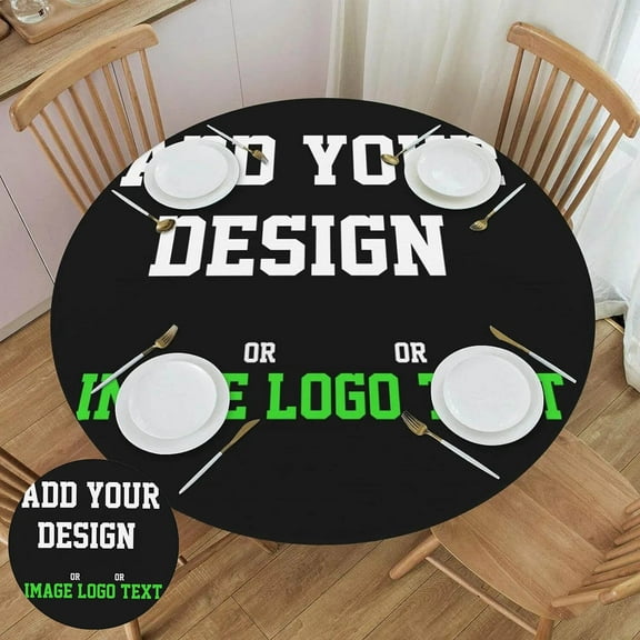 Personalized Customized Round Tablecloth DIY Fitted Elastic Waterproof Table Cloth Cover Decor for Party Dinning Room Picnic
