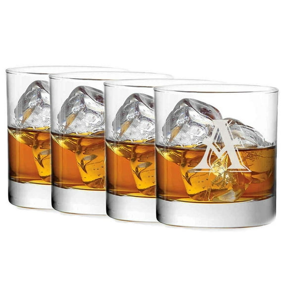 Personalized Customized Set of 4 Double 11oz Old Fashioned Glasses Laser Engraved (Circle)