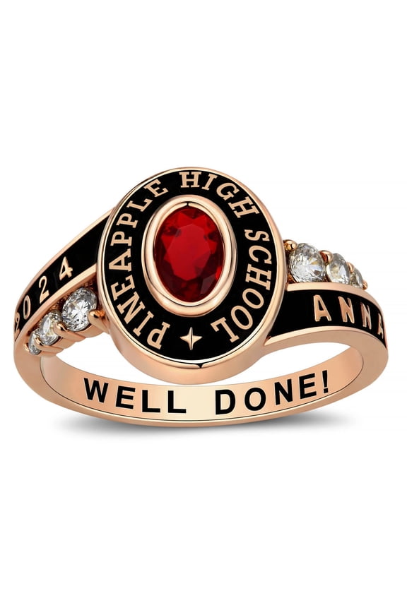 Personalized Customized Sterling Silver Ladies High School Class rings College Class Ring cubic zirconia Birthstone class rings graduation gifts-Ccjcinata (Sterling Silver - Rose Gold Plated)