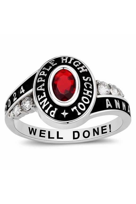 Personalized Customized Sterling Silver Women’s High School Class Ring Oval cubic zirconia Birthstone class rings graduation gifts