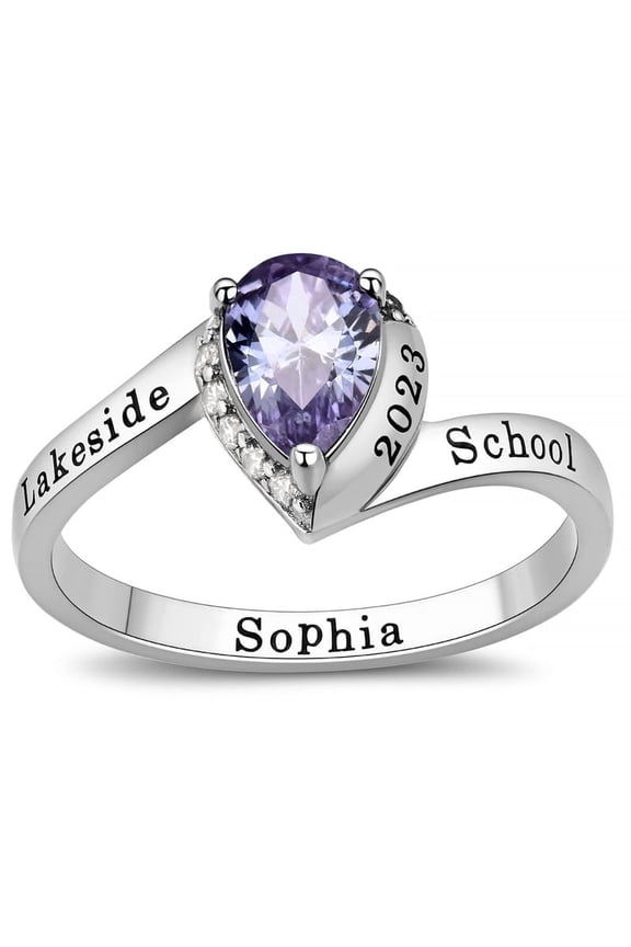 Personalized Customized Sterling Silver Women’s (Ladies) High School Class Ring Gem Collection cubic zirconia Birthstone class rings graduation gifts