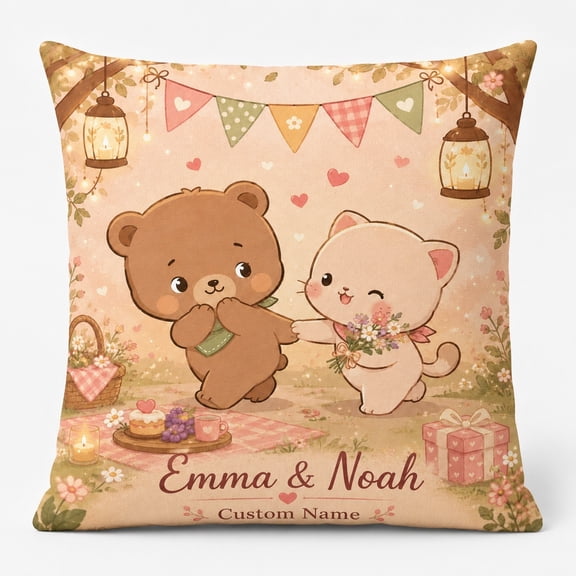 Personalized Cute Couple Throw Pillow Cover, Custom Names, 1-Side Print
