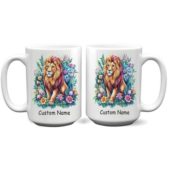 Personalized Cute Lion Coffee Mug 11oz 15oz - Custom Name Ceramic Cup - Best Gift for Lion Lovers, Parents, Girlfriend, Siblings, Kids, Wildlife Enthusiasts, Animal Fans