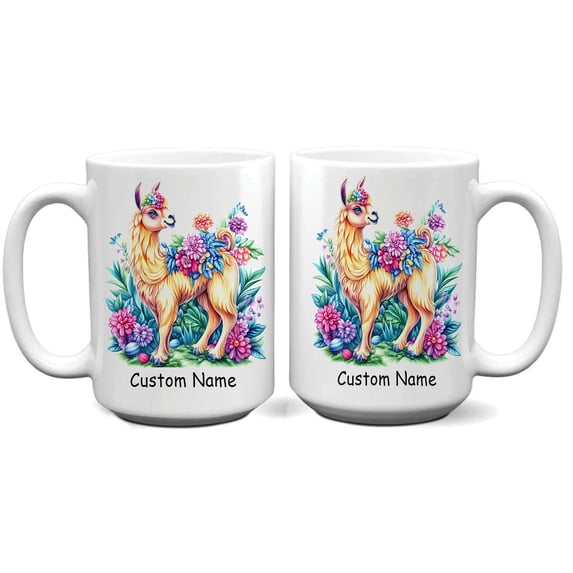 Personalized Cute Llama Coffee Mug 11oz 15oz - Custom Name Ceramic Cup - Unique Gift for Llama Lovers, Parents, Girlfriend, Siblings, Kids, Farm Animal Enthusiasts, Pet Owners