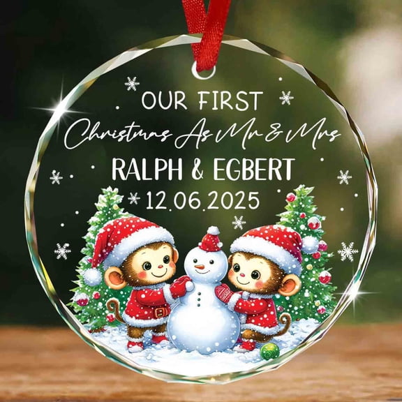 Personalized Cute Monkey Couple Christmas Ornament Keepsake, Our 1st Xmas As Mr & Mrs Couple Monkey Ornaments, Mr & Mrs Ornament Gifts For Newly, Custom Wedding Married Ornaments With Names/Date
