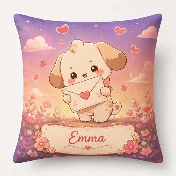 Personalized Cute Puppy Throw Pillow Cover, Custom Name Square Cushion Cover for Couch Sofa Bed, 18x18 20x20 24x24 in