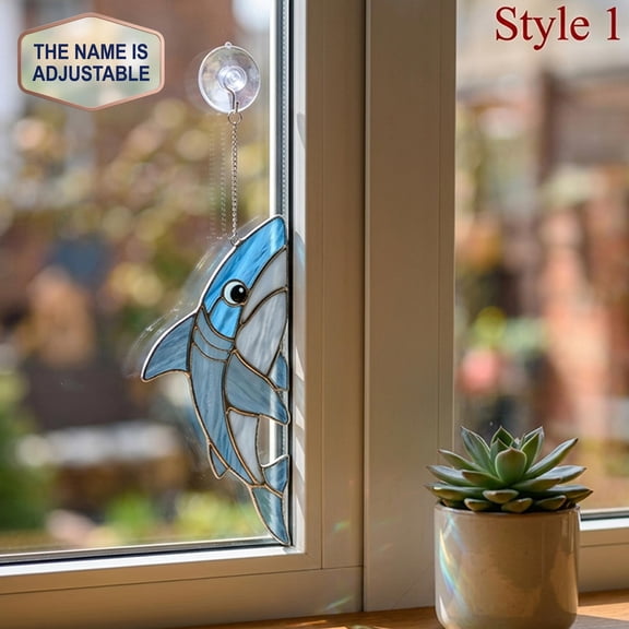 Personalized Cute Shark Acrylic Suncatcher, Custom Name 2D Flat Window Hanging Decor, Ocean Lover Gift