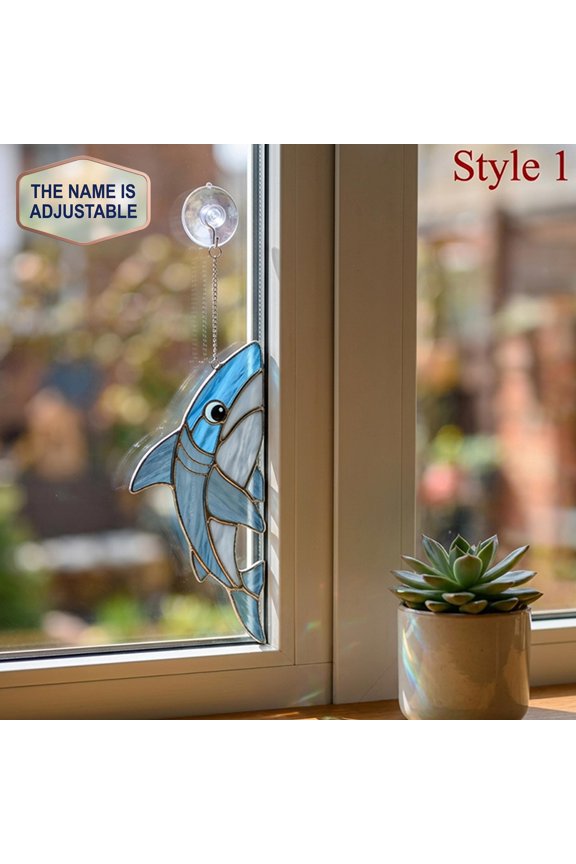 Personalized Cute Shark Acrylic Suncatcher, Custom Name 2D Flat Window Hanging Decor, Ocean Lover Gift