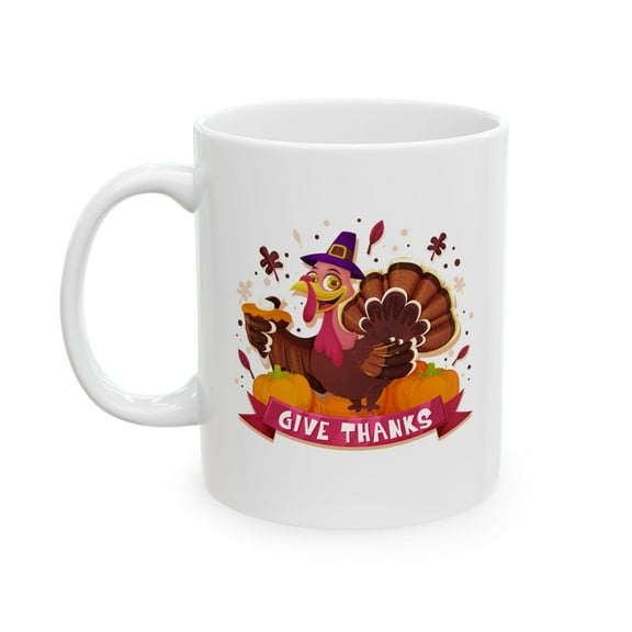 Thanksgiving 11 oz Coffee Mug - Adorable Turkey Design White Ceramic Gift