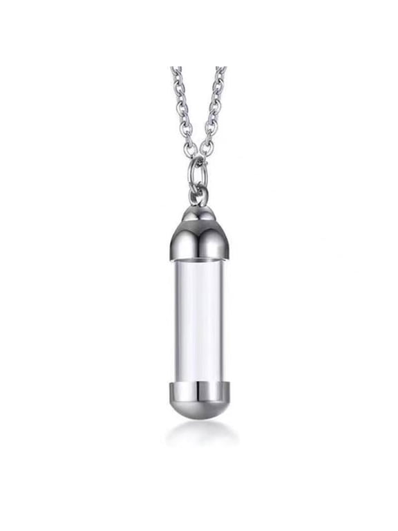 Personalized Cylinder Urn Necklaces for Ashes Clear Glass Tube Vial Creamation Necklace Keepsake Memorial Jewelry