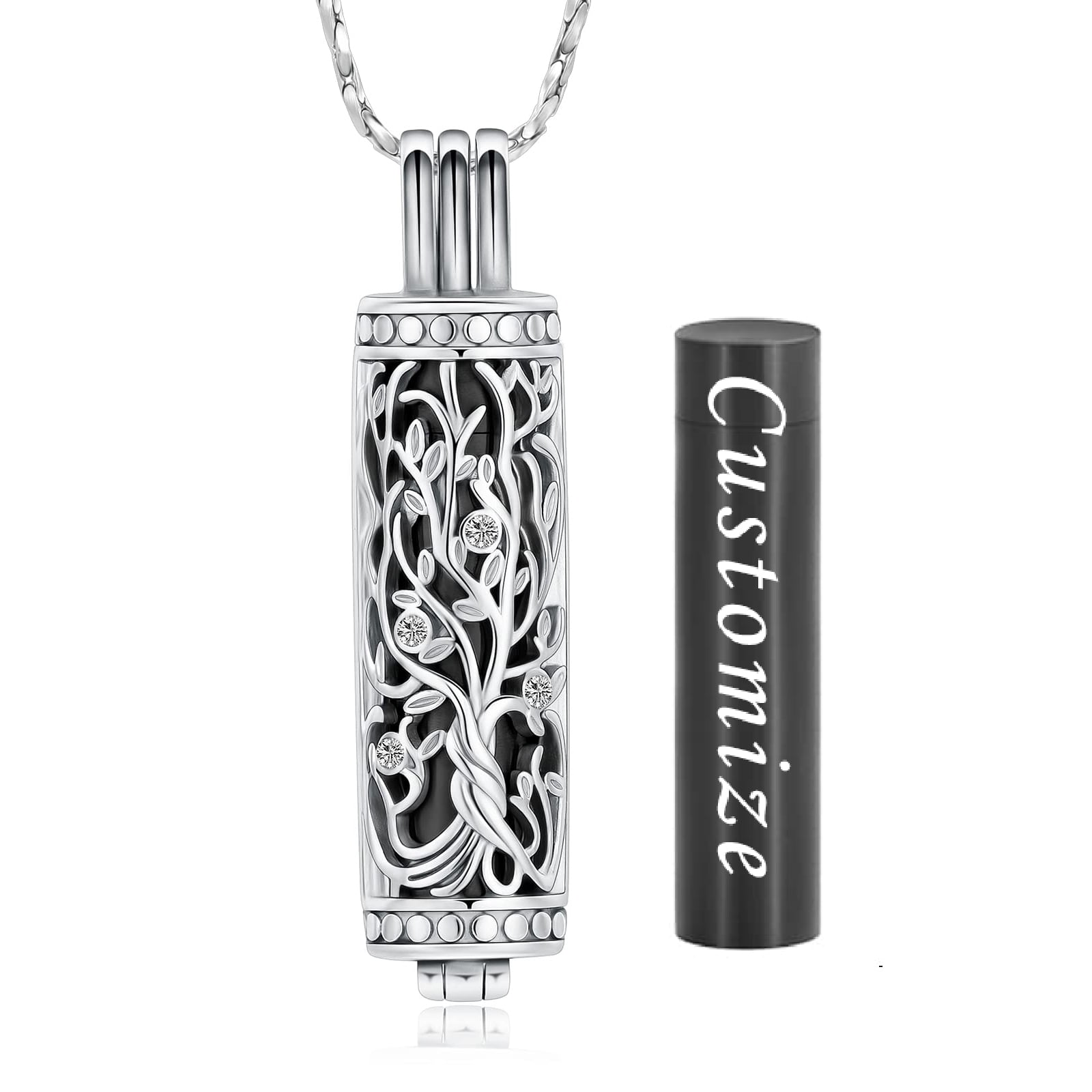 cylinder urn necklace for ashes cremation jewelry/keychain for human pet stainless steel