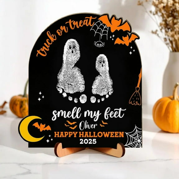 Personalized DIY Footprint Art, My Little Boo Sign, Custom Fall Halloween Keepsake, Handprint Board
