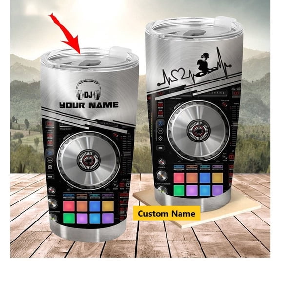 Personalized DJ 20 oz Tumbler, Dj Mix Board, Custom Name Tumbler, Gift for Dj, Birthday Gift, Dj Gifts for Men, Disc Jockey Gift, Dad Lover Gift