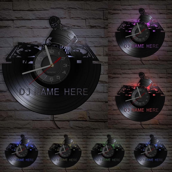 Personalized DJ Name Vinyl LP Record LED Lighting Wall Clock 12'' Custom Your Name Disc Jockey