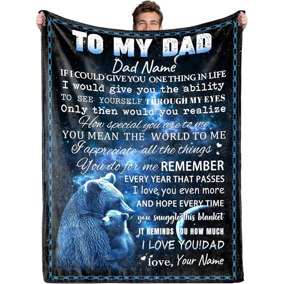 Personalized to My Dad Blanket from Daughter, Lion Blanket for Fathers Day Birthday Idea for Father, Custom Name Super Soft Flannel Warm Throw Blanket for Couch Bed