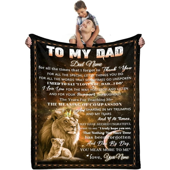 Personalized to My Dad Blanket from Daughter, Lion Blanket for Fathers Day Birthday Idea for Father, Custom Name Super Soft Flannel Warm Throw Blanket for Couch Bed