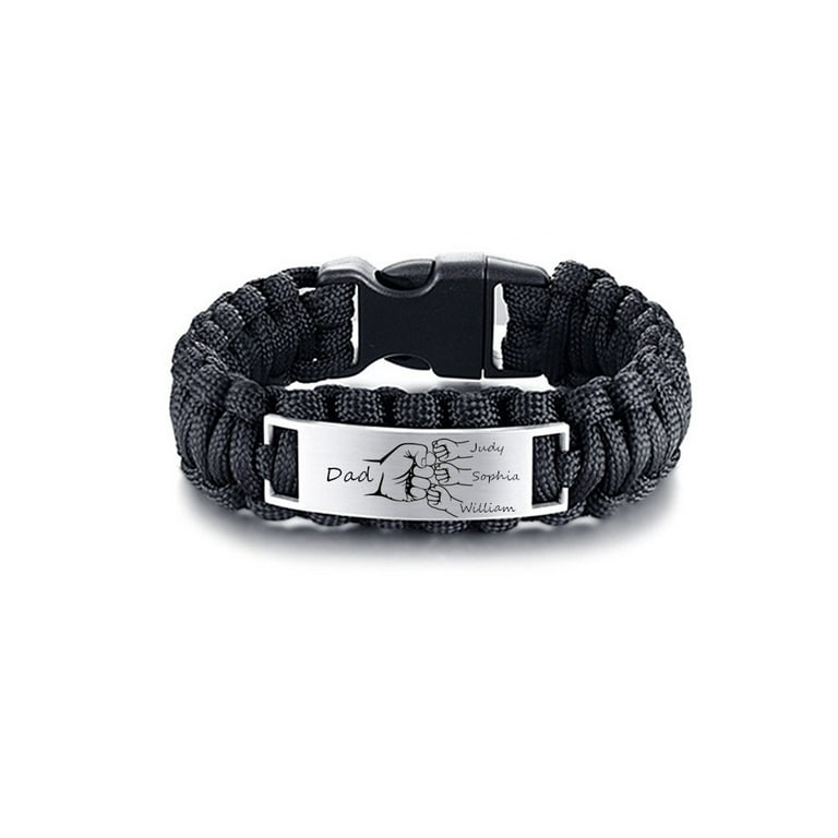 Personalized Dad Bracelet - Custom Name Leather Bracelet For Men, Engraved Stainless Steel Beads, Gift For Father Husband Grandpa