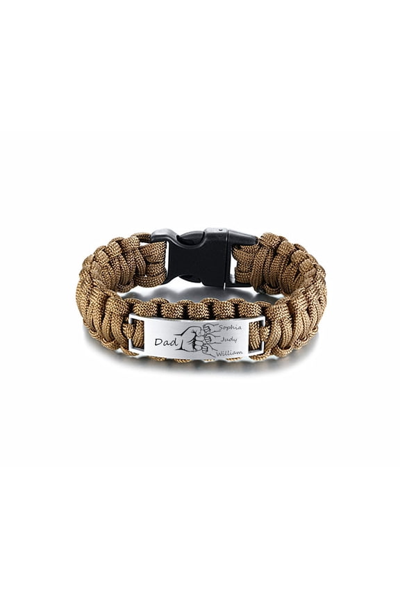 Personalized Dad Bracelet Custom Name Fist to Fist Love Cord Cuff Bangle Father's Day Gift from Son Daughter to Daddy Husband Gifts, Brown, 9''