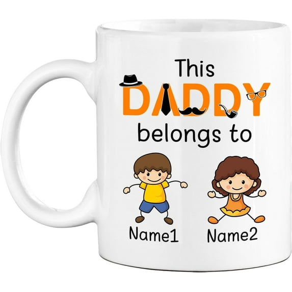 Personalized Dad Coffee Mugs With Name & Year, Custom Dad Birthday Mug, Novelty Fathers Day Cup For Papa, Daddy Gifts From Son Daughter, Gift Idea For New Father, White Ceramic Mug 11oz or 15oz