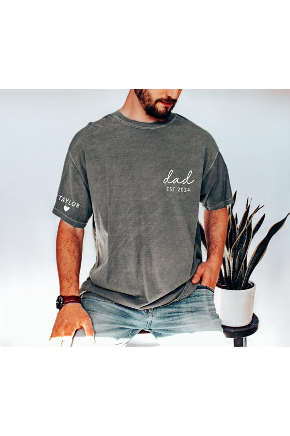 Personalized Dad Est Year TShirt Custom Sleeve Names