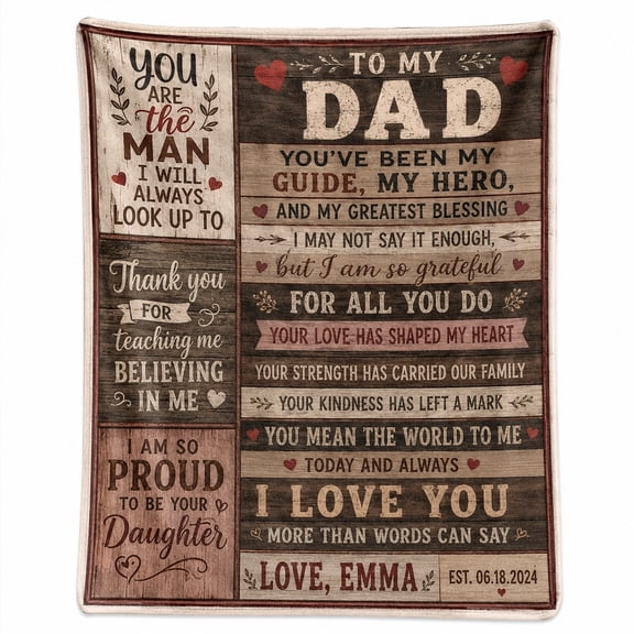 Personalized Dad Date Text Fleece Throw Blanket, Custom Name and Date, Soft 280 Gsm Polyester, Gift for Dad