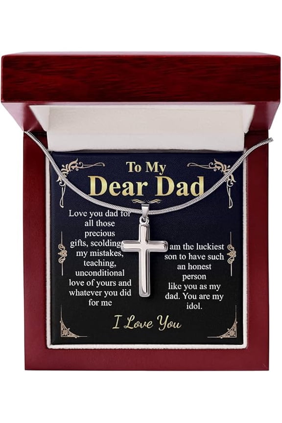 Personalized Dad Gift, Cross Necklace Gift For Dad, Fathers Day Gift Ideas, Birthday,Necklace Gift with Messege Card