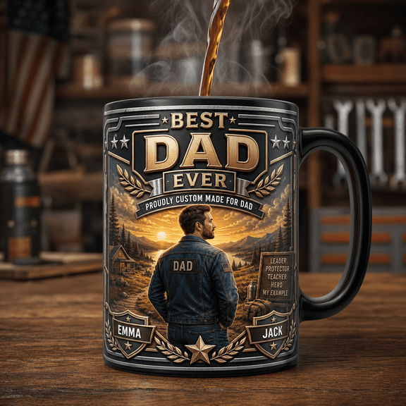 Personalized Dad Magic Mug, Custom Best Dad Ever Coffee Mug Gift for Father's Day