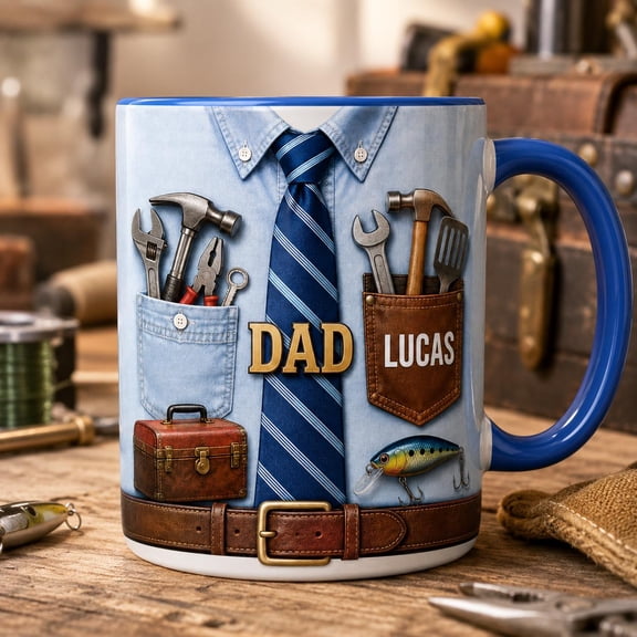 Personalized Dad Mug, Custom Father’s Day Coffee Cup, Handy Dad Mug with Name, Tool Dad Gift, Birthday Gift for Dad