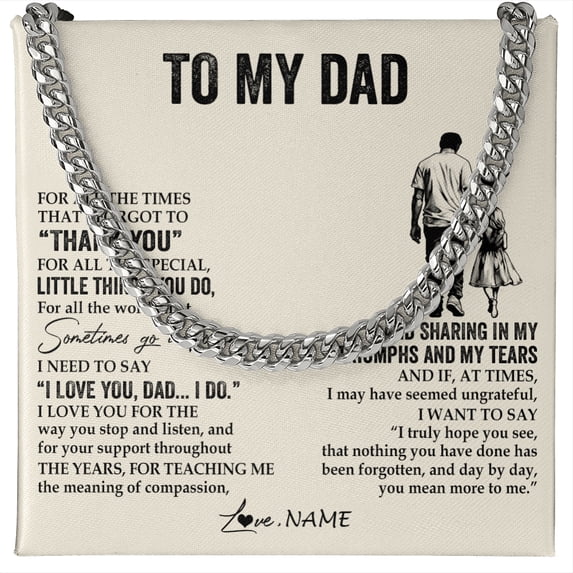 Personalized To My Dad Necklace From Daughter For All The Times That I Forgot To Thank You Dad Birthday Fathers Day Christmas Customized Gift Box Message Card